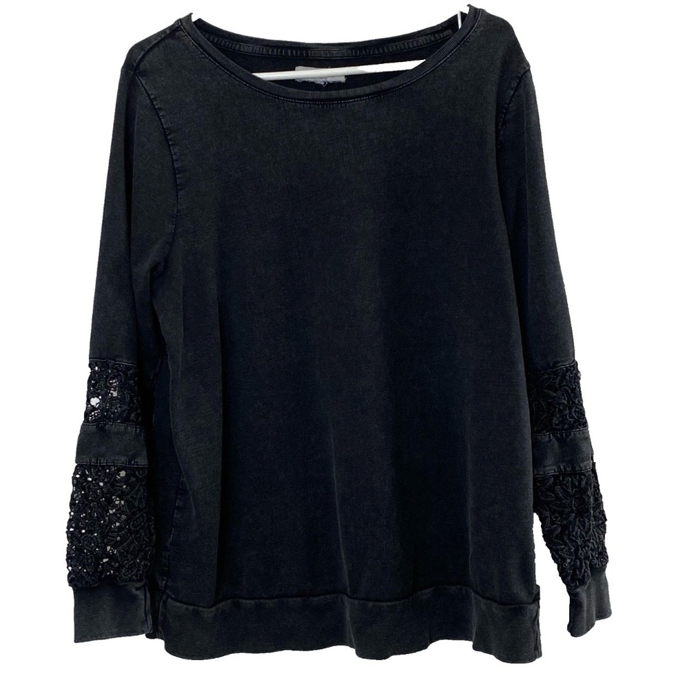 Lucky Lotus Distressed Sweatshirt with Lace Cutouts - XXL